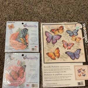 Lot of 3 Dimensions Butterfly Cross Stitch Kits